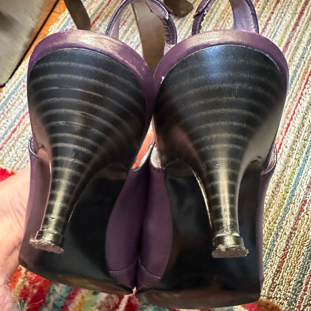 Fluevog VINTAGE EXCELLENT purple pointy slingback heel w/ cutouts & buckle - 9.5 - Picture 6 of 16